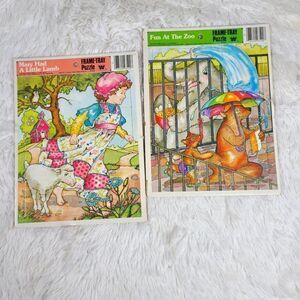 Vintage Board Puzzles Mary Had A Little Lamb / Fun at the Zoo  1981